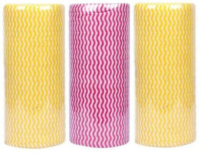 HM EVOTEK Non-Woven Multipurpose Kitchen Towel Roll Big Size 70 Pull (Pack of 3) Total Wipes 210-23 CM X 21 CM pink yellow Paper Napkins(3 Sheets)
