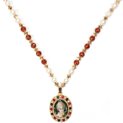 Shri Ram Creations Red-White Bead Chain Mala with Bhagwan Ram Ji Pendent Pack of 10 Beads Metal Pendant