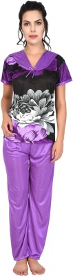 KAUTHIK Women Floral Print Purple Top & Pyjama Set