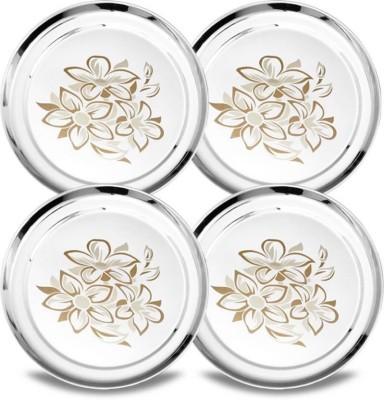 Lyticx Stainless Steel Heavy Gauge Dinner Plate with Mirror Finish and Permanent Laser 30cm Dia set of 4 Pcs Dinner Plate(Pack of 4, Microwave Safe)