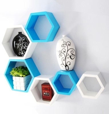 rizqarts Wooden Wall Shelf(Number of Shelves - 6, Blue, White)