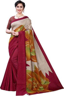 Fabwomen Printed Mysore Art Silk Saree(Maroon)