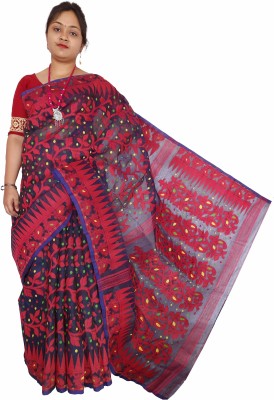 Mayabi Woven Jamdani Cotton Silk Saree(Blue)