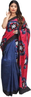 Kiaaron Printed Hand Batik Pure Cotton Saree(Red)