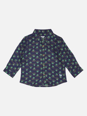 ZERO THREE Boys Printed Casual Dark Blue Shirt