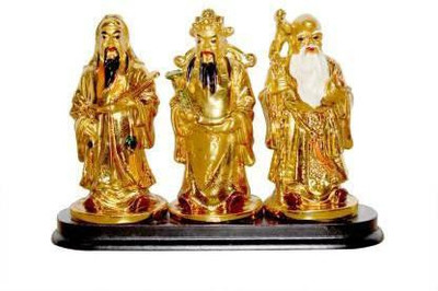 gandak Fuk Luk Sau On Stand For Family Protection And Health Wealth Or Happiness Home/Teble/Office Decorative Showpiece  -  11 cm(Polyresin, Gold)