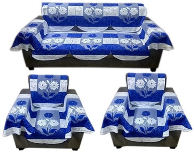 onterio fabs Cotton 3+2 Seater Sofa Floral Cover(Pack of 16 Blue, White)