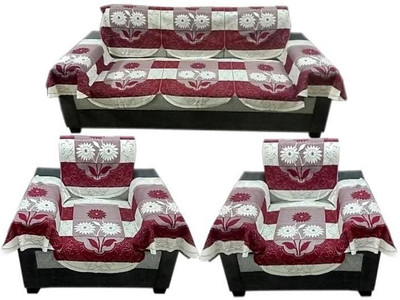onterio fabs Cotton 3+2 Seater Sofa Floral Cover(Pack of 16 Maroon, White)