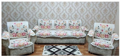 onterio fabs Cotton 3+2 Seater Sofa Floral Cover(Pack of 16 White)