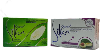 Queue Silka Green Papaya Whitening herbal soap with Silka Avocado oil Skin Whitening milk soap(2 x 135 g)