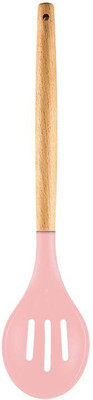 Woodtula Kitchen Silicone Slotted Serving Spoon Non-Stick Cookware, Pink Set of 1 Wooden Spatula(Pack of 1)