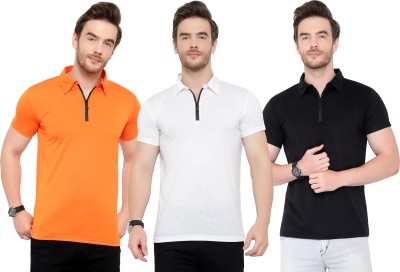 Tivy Solid Men Polo Neck Red, White, Orange T-Shirt