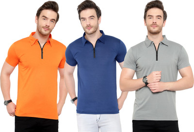 Adorbs Solid Men Polo Neck Multicolor T-Shirt