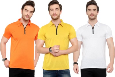 Tivy Solid Men Polo Neck White, Orange, Yellow T-Shirt