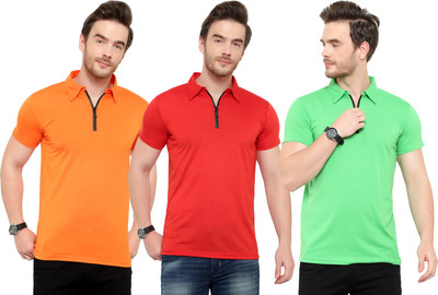 Adorbs Solid Men Polo Neck Multicolor T-Shirt