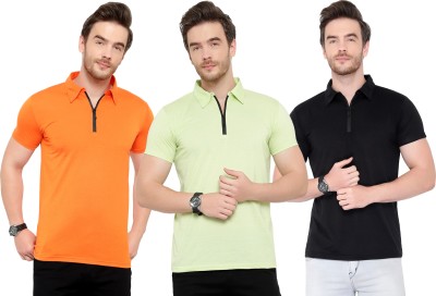 Adorbs Solid Men Polo Neck Multicolor T-Shirt