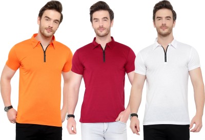 Adorbs Solid Men Polo Neck White, Maroon, Orange T-Shirt