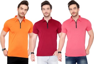 PHINSTAR Solid Men Polo Neck Orange, Pink, Red T-Shirt