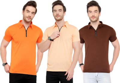 Adorbs Solid Men Polo Neck Orange, Brown, Beige T-Shirt