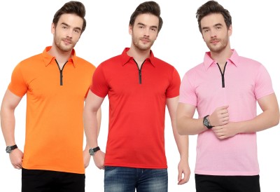 Adorbs Solid Men Polo Neck Pink, Orange, Red T-Shirt