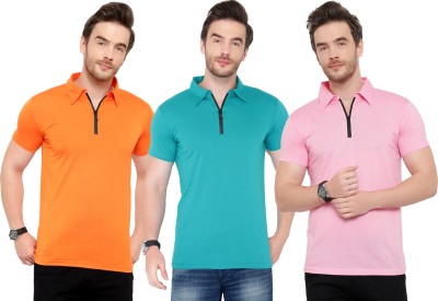 PHINSTAR Solid Men Polo Neck Orange, Blue, Pink T-Shirt