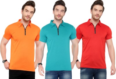 Tivy Solid Men Polo Neck Red, Green, Orange T-Shirt