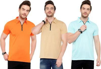 Adorbs Solid Men Polo Neck Multicolor T-Shirt