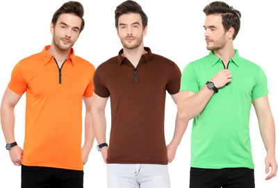 Adorbs Solid Men Polo Neck Multicolor T-Shirt