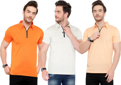 Adorbs Solid Men Polo Neck Multicolor T-Shirt