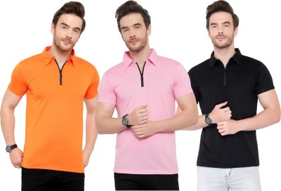 Adorbs Solid Men Polo Neck Multicolor T-Shirt