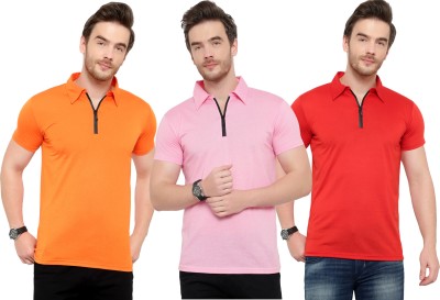 Adorbs Solid Men Polo Neck Red, Pink, Orange T-Shirt