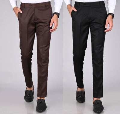 MANCREW Slim Fit Men Maroon, Black Trousers