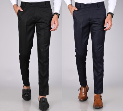 MANCREW Slim Fit Men Black, Dark Blue Trousers