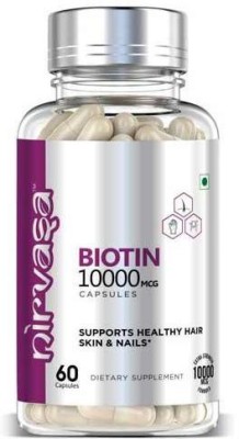 Nirvasa Biotin 10,000 MCG - 60 Capsules, Pack of 1(60 Tablets)