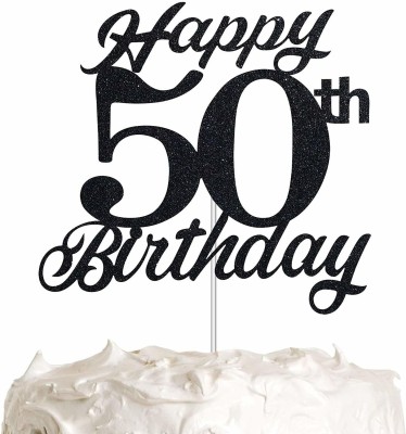 party decoration Black Glitter 50th Birthday Cake Topper, 50th Happy Birthday with Premium Black Glitter Cake Topper(Black Pack of 1)