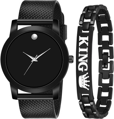 casera COMBO PU STRAP & BLACK KING BRACELET COMBO SET NEW STYLISH DIAL- PU STRAP & BLACK KING BRACELET COMBO SET FOR MEN Analog Watch  - For Boys