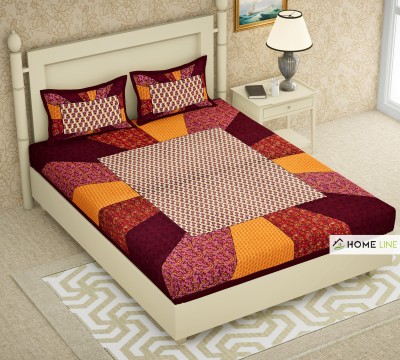 Homeline 150 TC Cotton Double Geometric Flat Bedsheet(Pack of 1, Maroon)