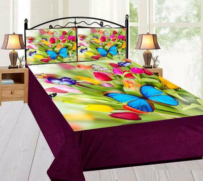 Ishantex World 180 TC Velvet Double 3D Printed Flat Bedsheet(Pack of 1, Multicolor)