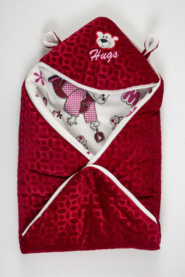 NAMAN Self Design Crib Hooded Baby Blanket for  AC Room(Polyester, Maroon)