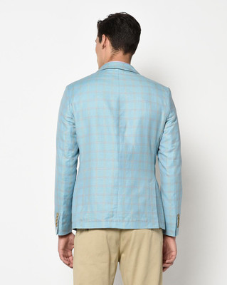 Blackberrys Checkered Mandarin Formal Men Blazer(Blue)