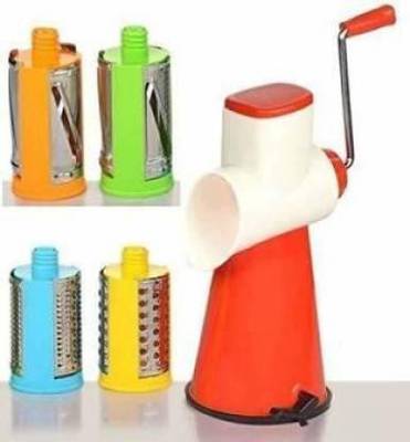 DHARMIKCREATION 4 in 1 Multi-Functional Drum Rotary Vegetable Cutter, Shredder, Grater & Slicer - Slicer Dicer with high Speed Rotary Cylinder Vegetable & Fruit Grater & Slicer (4 Drum With Cutting Blade, 1 Outer Body) Vegetable & Fruit Slicer