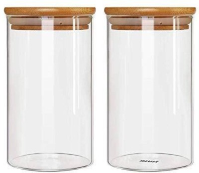 Crockeri Glass Grocery Container  - 1400(Pack of 2, Clear)