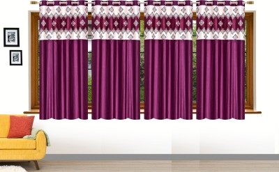 Home Edge 153 cm (5 ft) Polyester Room Darkening Window Curtain (Pack Of 4)(Solid, Printed, Wine)