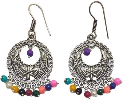 JDDCART dangler silver Earring with Multicolor Moti beads embellishment for women fashion drop and dangle earring set Metal Drops & Danglers, Chandbali Earring
