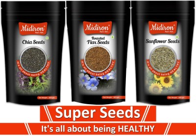 Midiron Edible Seeds Super Food Immunity Booster Help in Weight Loss Combo Pack (Chia+Flax+Sunflower) (100 gm each) Chia Seeds, Brown Flax Seeds, Sunflower Seeds(300 g, Pack of 3)