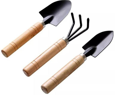 PRIONSA Set of 3 Mini Garden Tools for Pot Planting, Transplanting and Digging. (Set of Spade, Rake and Shovel) Garden Tool Kit(3 Tools)
