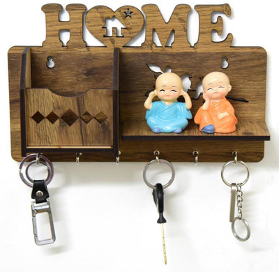 BULLSHOT HEART HOME SINGLE POCKET MULTI PURPOSE KEY HOLDER Wood Key Holder(6 Hooks, Beige)