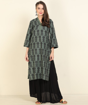 BIBA Women Floral Print Straight Kurta(Green)