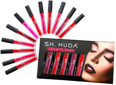 Sh.Huda Satin Matte Beauty Lipstick Waterproof Kiss Proof Multicolor Combo Pack Of 12(Multicolor, 60 ml)