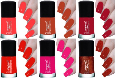Fashion Bar NEW HD INFINITE POWER LASTING NAIL POLISH Coral Pink, Toffee Nude, Mulberry, Blood Red, Hot Pink, Shimmer Copper Brown(Pack of 6)
